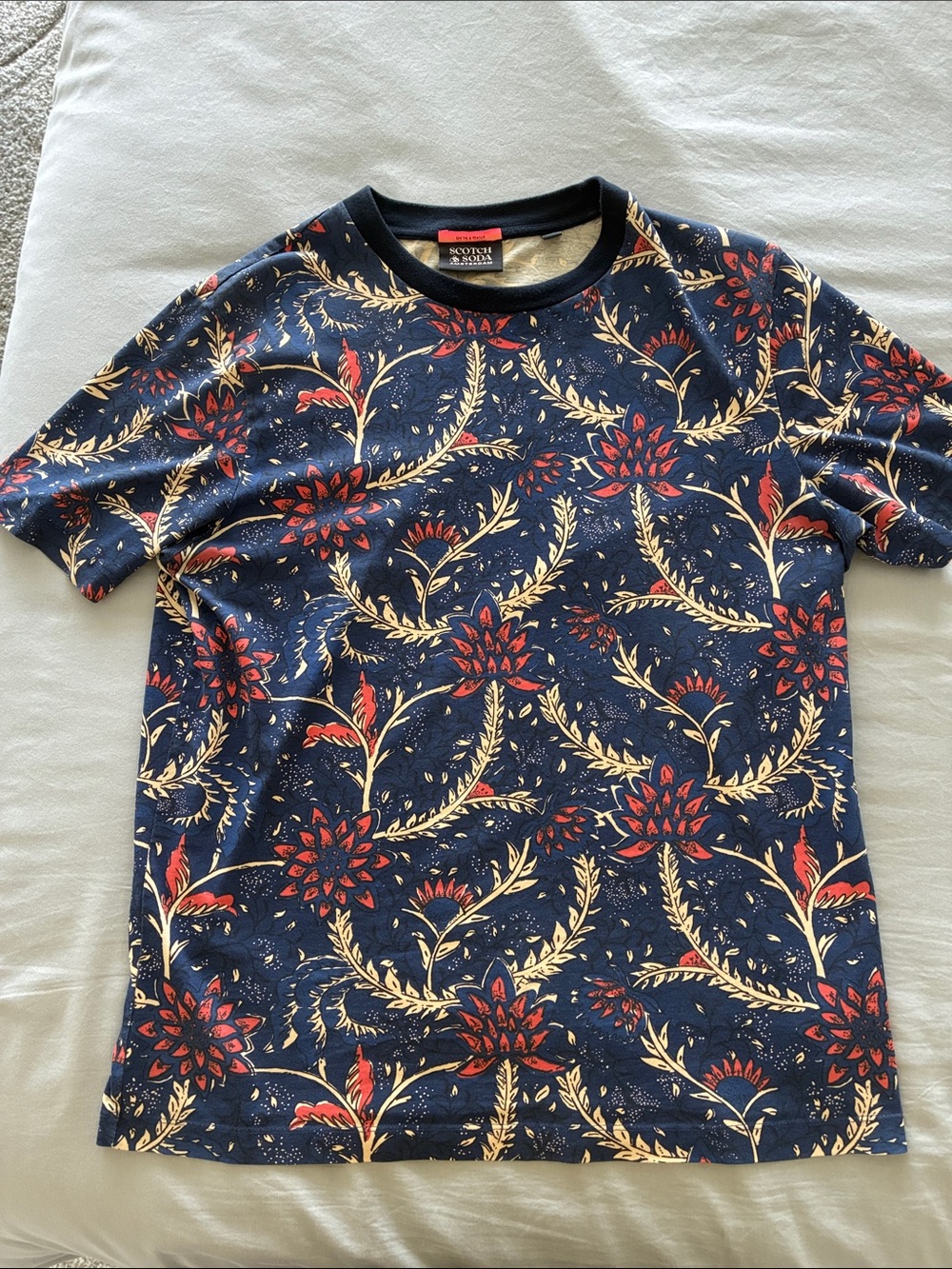 Scotch & Soda Navy Tee with Red Floral Accent